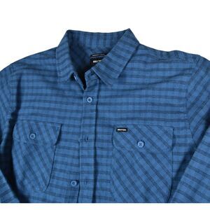 Brixton Men's  Plaid Bowery Long Sleeve Button Up Marina Blue and Black Size M
